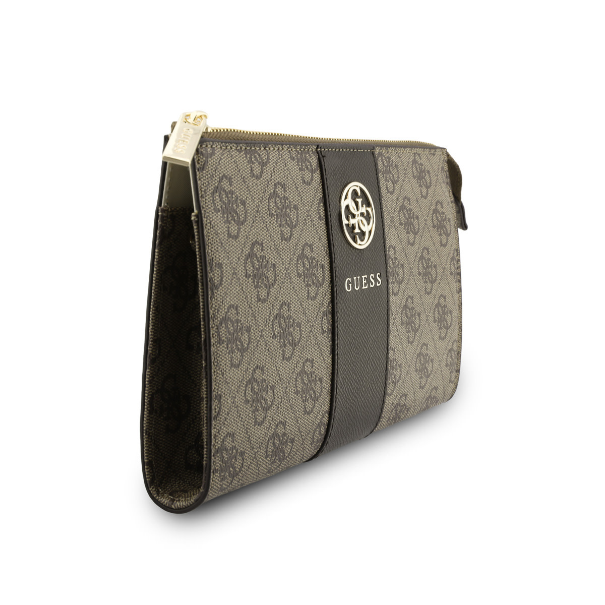 GUESS Phone pouch 4G - PU - round 4G logo - classic logo - stripe pattern Bruin - detail 4