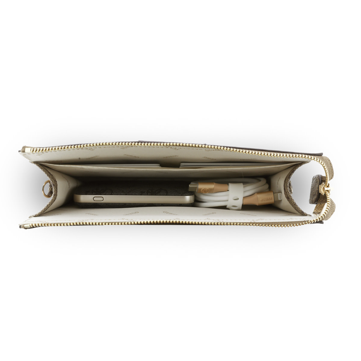 GUESS Phone pouch 4G - PU - round 4G logo - classic logo - stripe pattern Bruin - detail 3