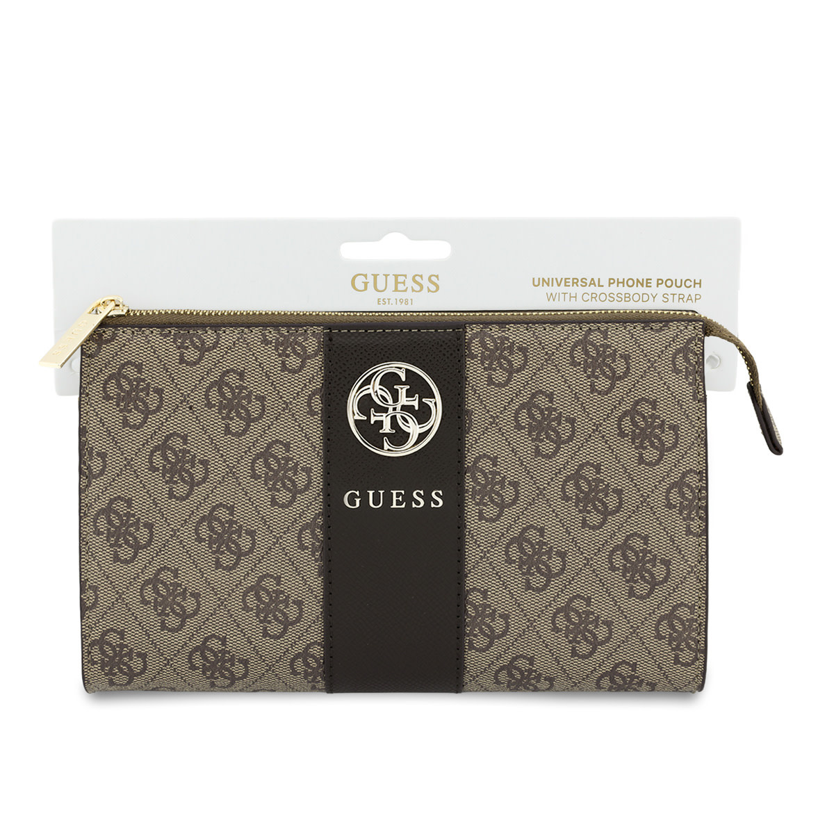 GUESS Phone pouch 4G - PU - round 4G logo - classic logo - stripe pattern Bruin - detail 5