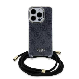 GUESS iPhone 16 hoesje Crossbody cord 4G print - Zwart - productfoto