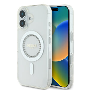 GUESS iPhone 16 hoesje Magsafe IML Rhinestones - Wit - productfoto