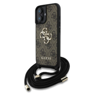 GUESS iPhone 16 hoesje - Crossbody 4G Big Logo - Cord Strap - Bruin - productfoto