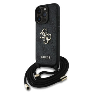 GUESS iPhone 16 Pro hoesje - Crossbody 4G Big Logo - Cord Strap - Zwart - productfoto