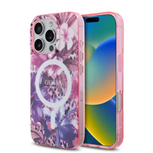 GUESS iPhone 16 Pro Max hoesje - Magsafe IML - Jungle Design - Paars - productfoto