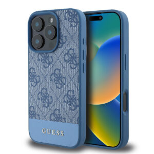 GUESS iPhone 16 Pro hoesje - 4G PU - Bottom Stripe - Blauw - productfoto