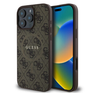 GUESS iPhone 16 Pro hoesje - Magsafe PU - 4G Classic Logo - Bruin - productfoto