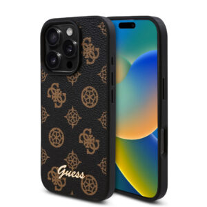 GUESS iPhone 16 Pro Max hoesje - PU - Peony Script Logo - Zwart - productfoto
