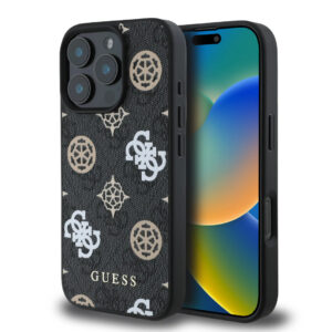 GUESS iPhone 16 Pro Max hoesje - PU - 4G Peony - Zwart - productfoto
