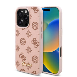 GUESS iPhone 16 Pro hoesje - PU - Peony Script Logo - Bruin - productfoto