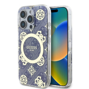 GUESS iPhone 16 Pro hoesje - Magsafe IML - 4G Peony - Blauw - productfoto