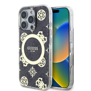GUESS iPhone 16 Pro Max hoesje - Magsafe IML - 4G Peony - Zwart - productfoto