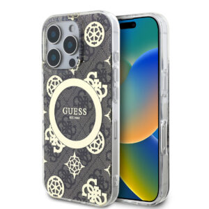 GUESS iPhone 16 Pro Max hoesje - Magsafe IML - 4G Peony - Bruin - productfoto