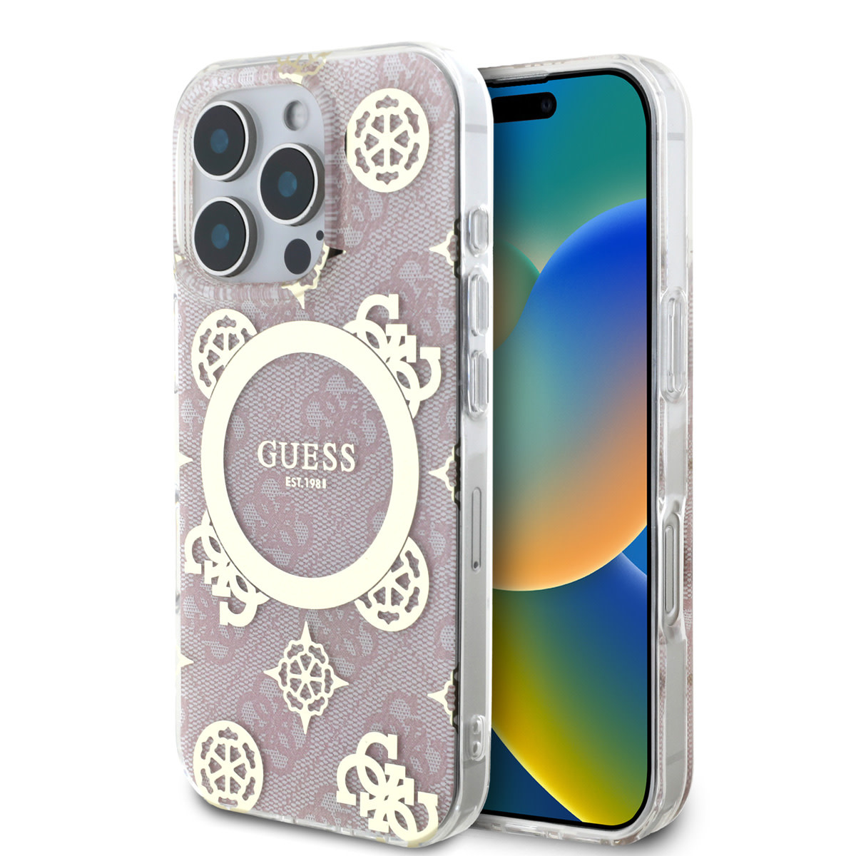 GUESS iPhone 16 Pro Max hoesje - Magsafe IML - 4G Peony - Roze - productfoto