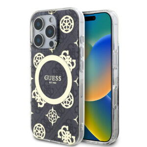 GUESS iPhone 16 Pro hoesje - Magsafe IML - 4G Peony - Zwart - productfoto