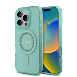 GUESS iPhone 16 Pro hoesje - Magsafe IML - Rhinestones - Groen - productfoto