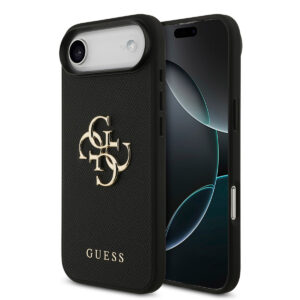 GUESS iPhone 17 Air hoesje - Grained - Big 4G Logo - Zwart - productfoto