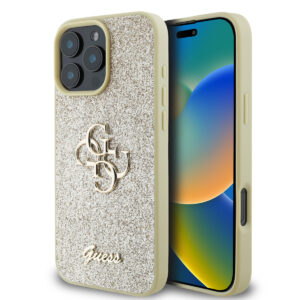 GUESS iPhone 16 Pro hoesje - Big 4G - Fixed Glitter - Goud - productfoto
