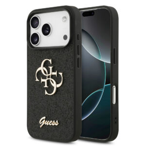 GUESS iPhone 17 Pro hoesje - Big 4G - Fixed Glitter - Zwart - productfoto