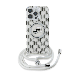 Karl Lagerfeld iPhone 16 Pro Max hoesje Magsafe IML KC heads - cord - Transparant - productfoto