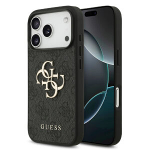 GUESS iPhone 17 Pro hoesje - 4G - Big Metal Logo - Zwart - productfoto
