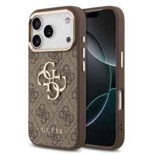 GUESS iPhone 17 Pro hoesje - 4G - Big Metal Logo - Gold Edge - Bruin - productfoto