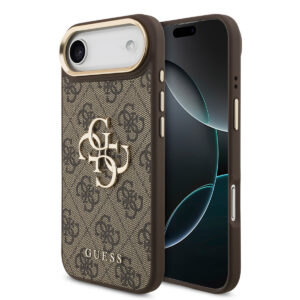 GUESS iPhone 17 Air hoesje - 4G - Big Metal Logo - Gold Edge - Bruin - productfoto