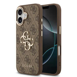 GUESS iPhone 17 hoesje - 4G - Big Metal Logo - Gold Edge - Bruin - productfoto