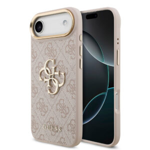 GUESS iPhone 17 Air hoesje - 4G - Big Metal Logo - Gold Edge - Roze - productfoto