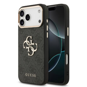 GUESS iPhone 17 Pro Max hoesje - 4G - Big Metal Logo - Gold Edge - Zwart - productfoto