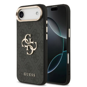 GUESS iPhone 17 Air hoesje - 4G - Big Metal Logo - Gold Edge - Zwart - productfoto