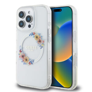 GUESS iPhone 16 Pro hoesje Magsafe IML flowers wreath - Transparant - productfoto