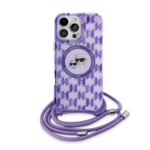 Karl Lagerfeld iPhone 16 Pro hoesje Magsafe IML KC heads - cord - Paars - productfoto