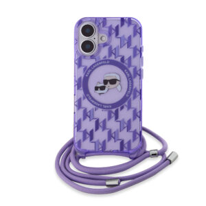 Karl Lagerfeld iPhone 16 hoesje Magsafe IML KC heads - cord - Paars - productfoto