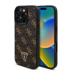 GUESS iPhone 16 Pro hoesje - 4G Background - Triangle Logo - Zwart - productfoto