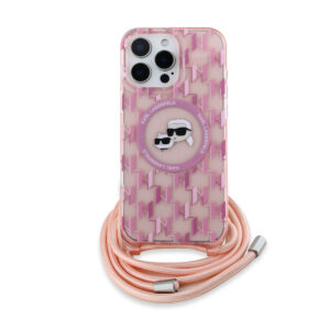 Karl Lagerfeld iPhone 16 Pro Max hoesje Magsafe IML KC heads - cord - Roze - productfoto