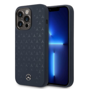Mercedes-Benz iPhone 15 Pro hoesje - Magsafe - Liquid Silicone - Stars Pattern - Blauw - productfoto