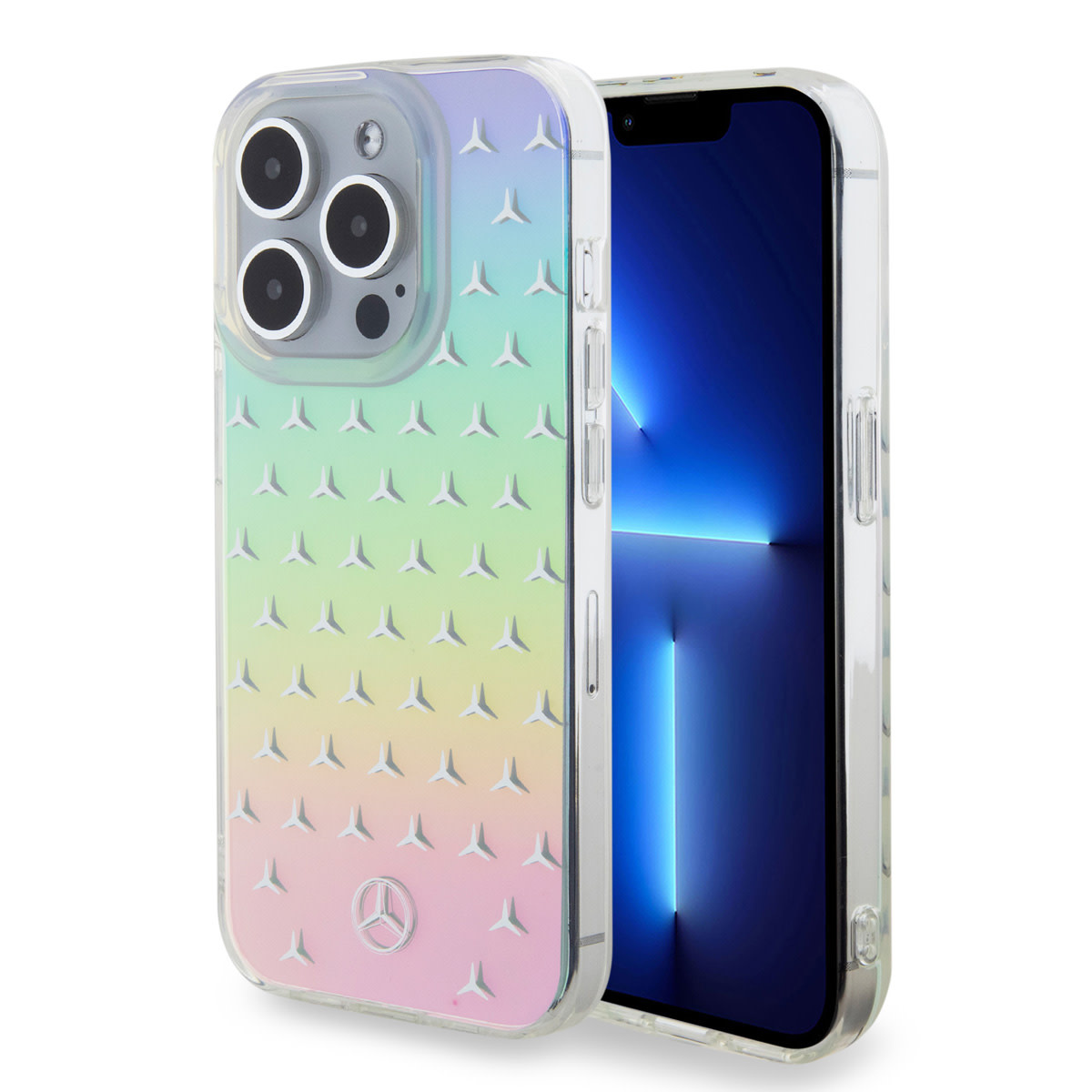 Mercedes-Benz iPhone 15 Pro hoesje - Iridescent - Stars Pattern - Transparant - productfoto