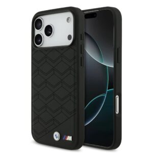 BMW iPhone 17 Pro Max hoesje - MagSafe - Seat Shaped Leather Case With Metal Logos - Zwart - productfoto