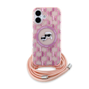 Karl Lagerfeld iPhone 16 hoesje Magsafe IML KC heads - cord - Roze - productfoto