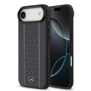Mercedes-Benz iPhone 17 Air hoesje - Genuine Leather - Magsafe - Star Pattern and White Stripes - Donkerblauw - productfoto