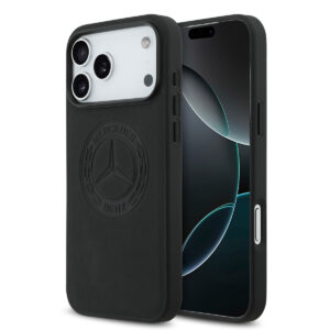 Mercedes-Benz iPhone 17 Pro Max hoesje - Genuine Leather - Magsafe - Vintage Logo - Zwart - productfoto