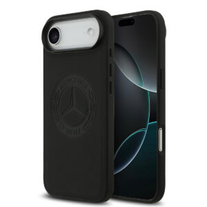 Mercedes-Benz iPhone 17 Air hoesje - Genuine Leather - Magsafe - Vintage Logo - Zwart - productfoto