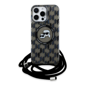 Karl Lagerfeld iPhone 16 Pro Max hoesje Magsafe IML KC heads - cord - Zwart - productfoto