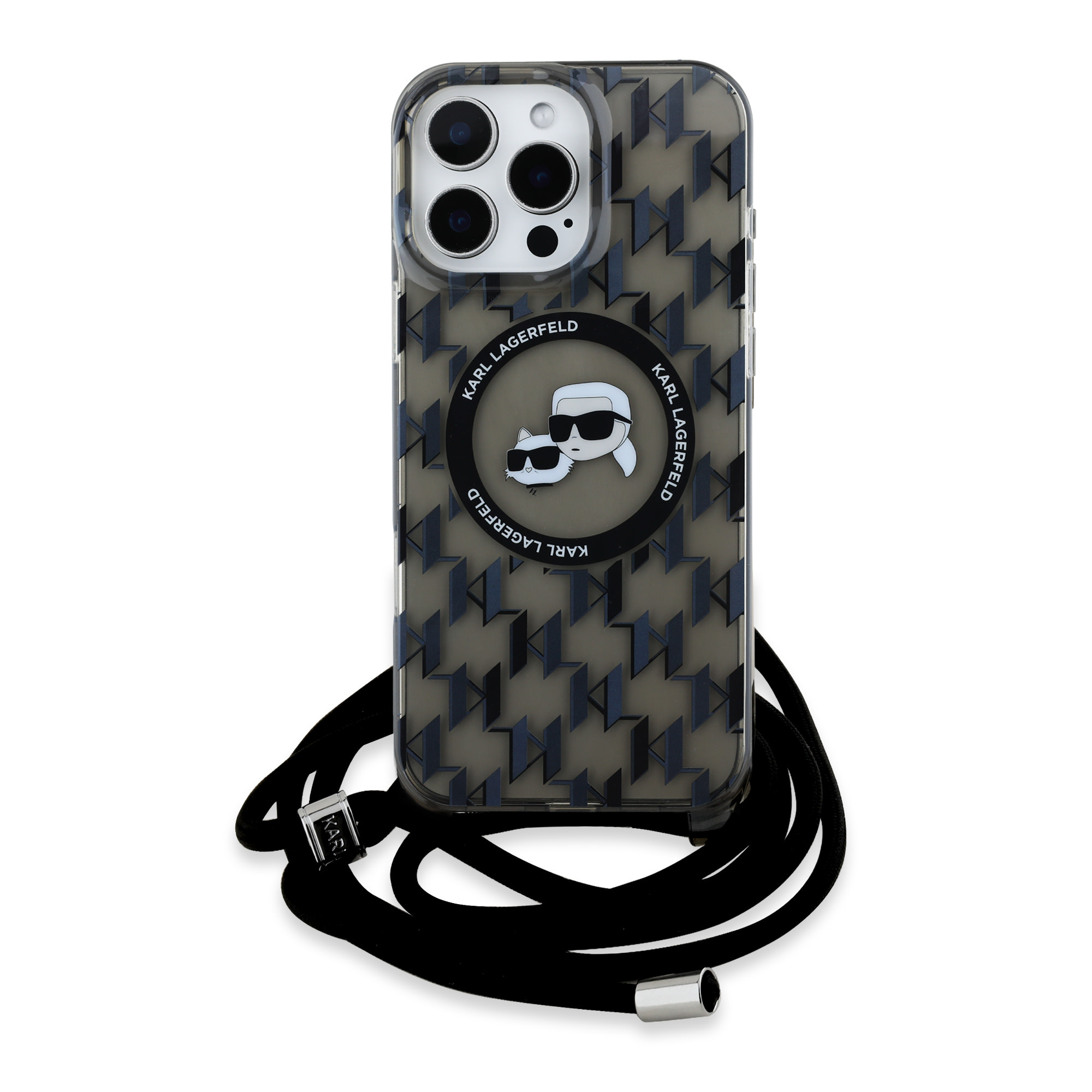 Karl Lagerfeld iPhone 16 Pro Max hoesje Magsafe IML KC heads - cord - Zwart - productfoto