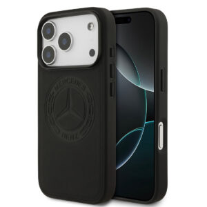 Mercedes-Benz iPhone 17 Pro hoesje - Genuine Leather - Magsafe - Vintage Logo - Zwart - productfoto