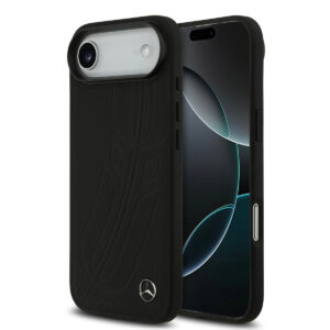 Mercedes-Benz iPhone 17 Air hoesje - Genuine Leather - Magsafe - Large Laurel Leave - Zwart - productfoto