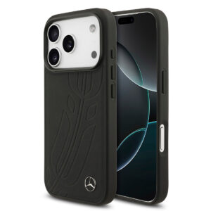Mercedes-Benz iPhone 17 Pro hoesje - Genuine Leather - Magsafe - Large Laurel Leave - Zwart - productfoto