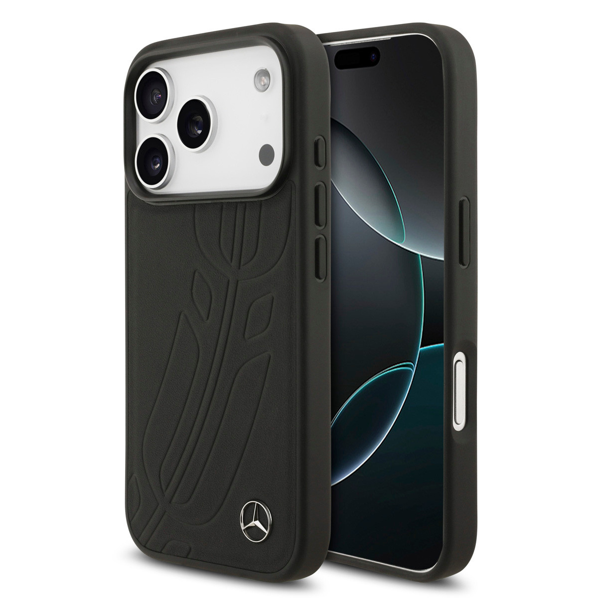 Mercedes-Benz iPhone 17 Pro hoesje - Genuine Leather - Magsafe - Large Laurel Leave - Zwart - productfoto