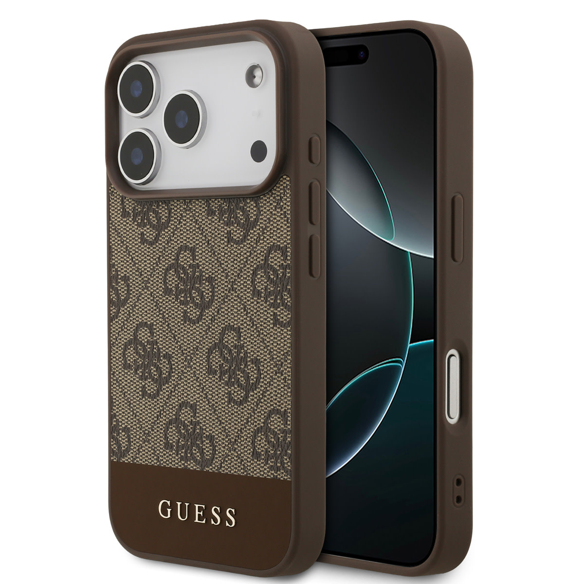 GUESS iPhone 17 Pro hoesje - 4G Bottom Stripe - Bruin - productfoto