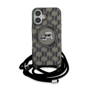 Karl Lagerfeld iPhone 16 hoesje Magsafe IML KC heads - cord - Zwart - productfoto